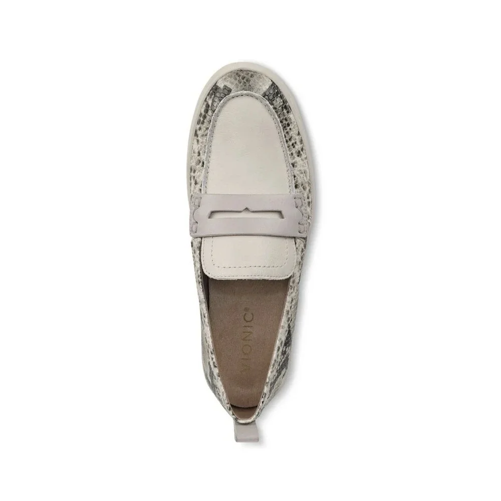 Vionic Uptown Ivory Snake Print Penny Loafers Leather Slip On Shoes Womens 9.5US